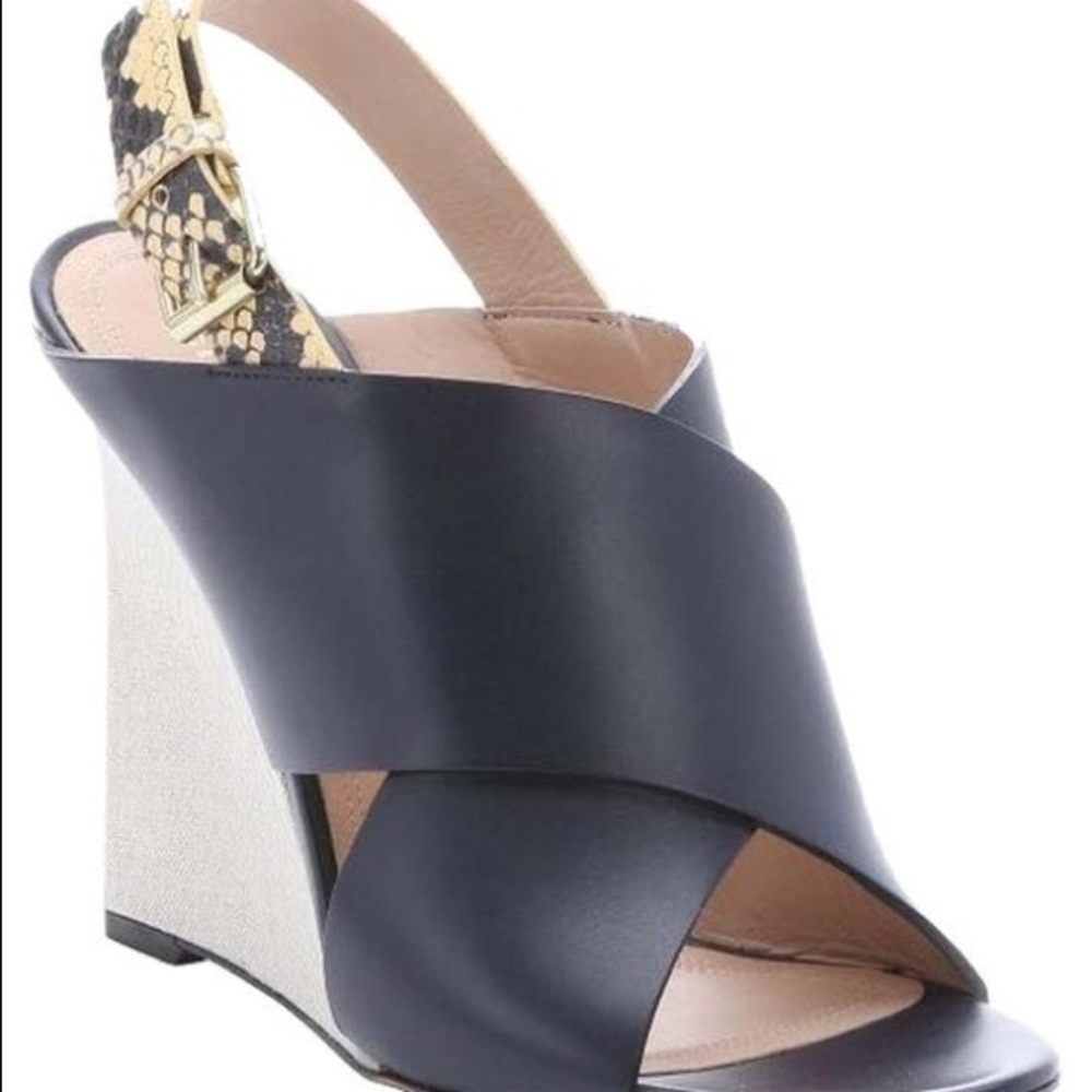 Celine Calf Navy Wedges With Python - image 7